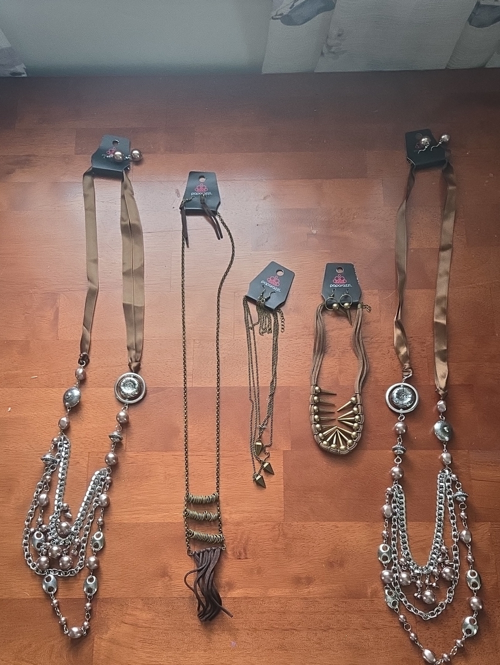 paparazzi Multi-Layered Metallic and Bronze Ribbon Necklace Set